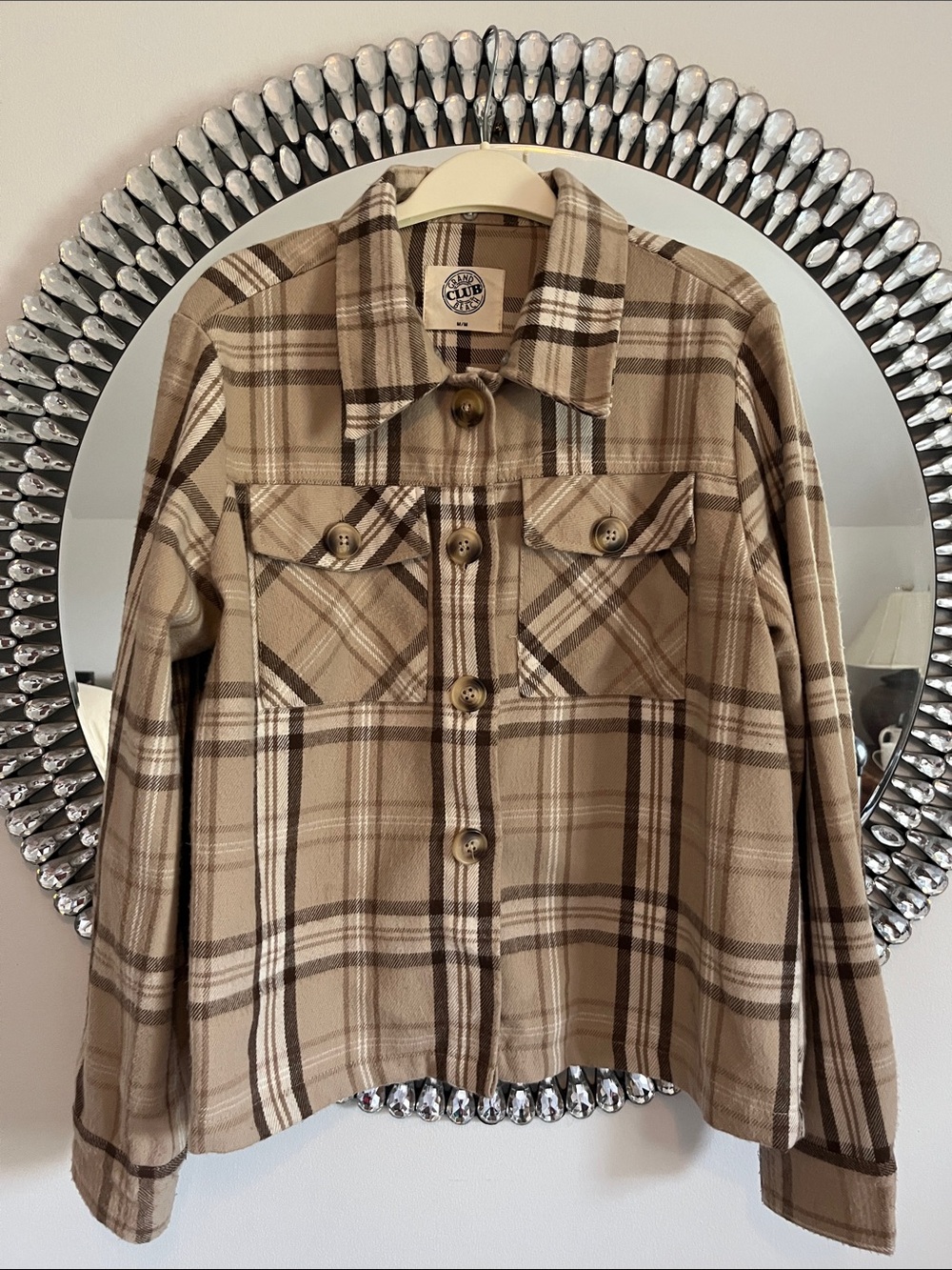Grand Beach club  Beige and Brown Plaid Utility Shacket